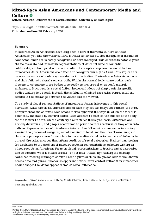 (PDF) Mixed Race Asian Americans and Contemporary Media and Popular Culture