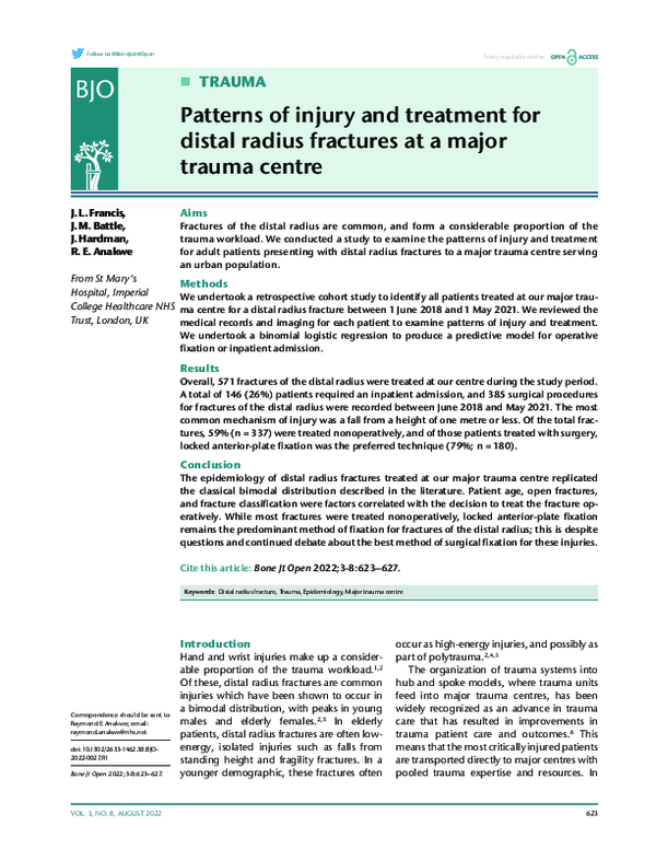 (PDF) Patterns of injury and treatment for distal radius fractures at a ...