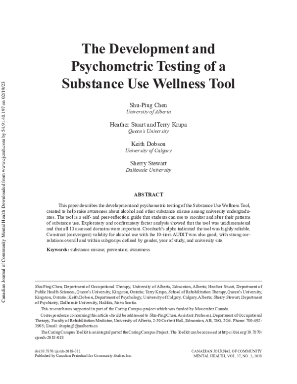 (PDF) The Development and Psychometric Testing of a Substance Use ...