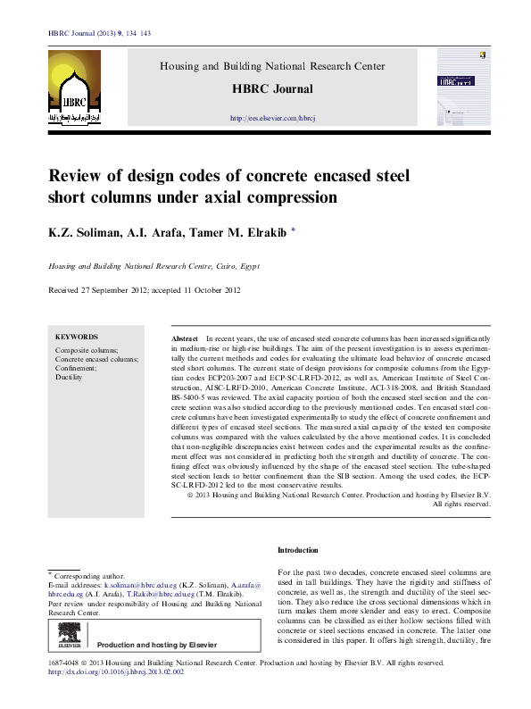 (PDF) Review of design codes of concrete encased steel short columns ...