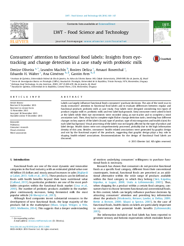 (PDF) Consumers' attention to functional food labels: Insights from eye ...