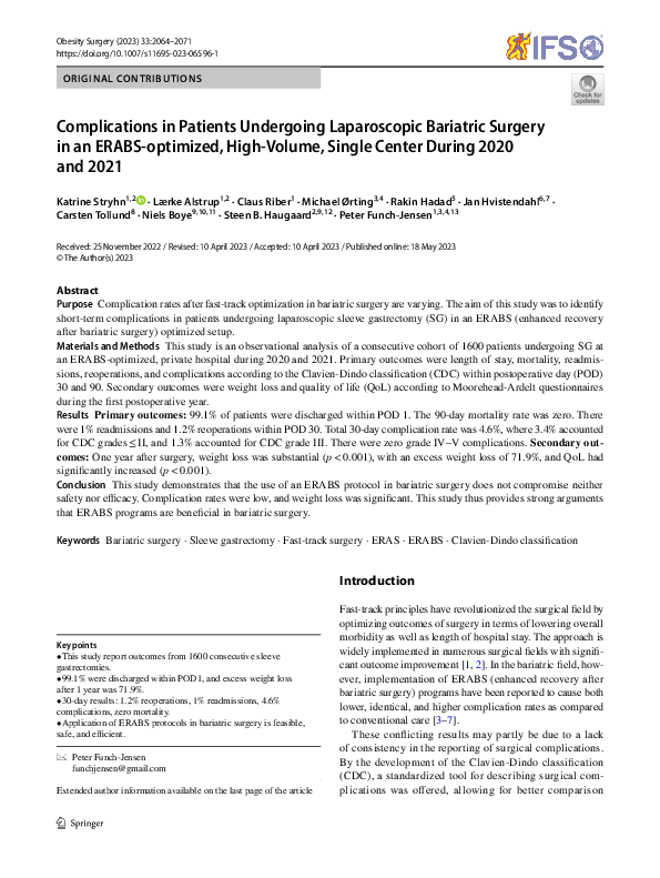 (PDF) Complications in Patients Undergoing Laparoscopic Bariatric ...