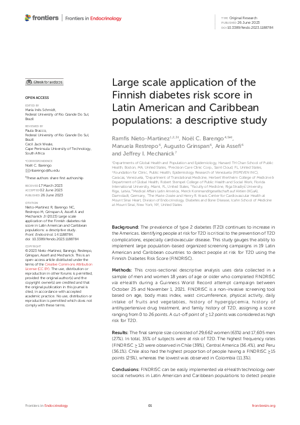 (PDF) Large scale application of the Finnish diabetes risk score in ...