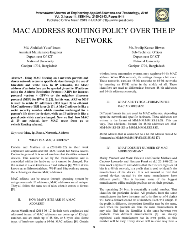 (PDF) Mac Address Routing Policy Over the Ip Network