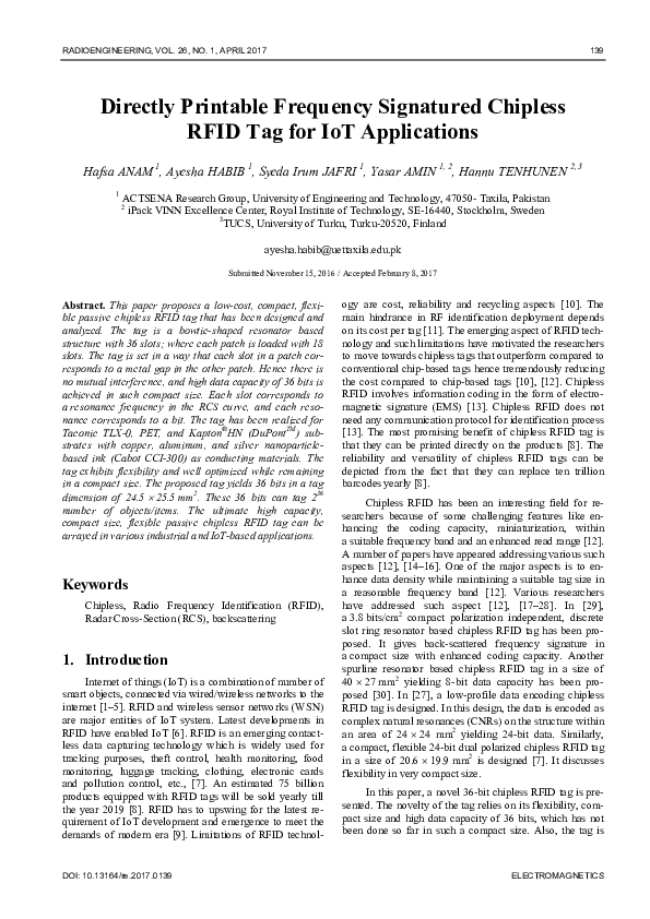 (PDF) Directly Printable Frequency Signature Chipless RFID Tag for IoT ...