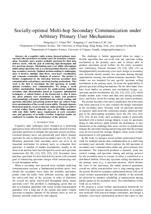 (PDF) Socially-optimal multi-hop secondary communication under ...