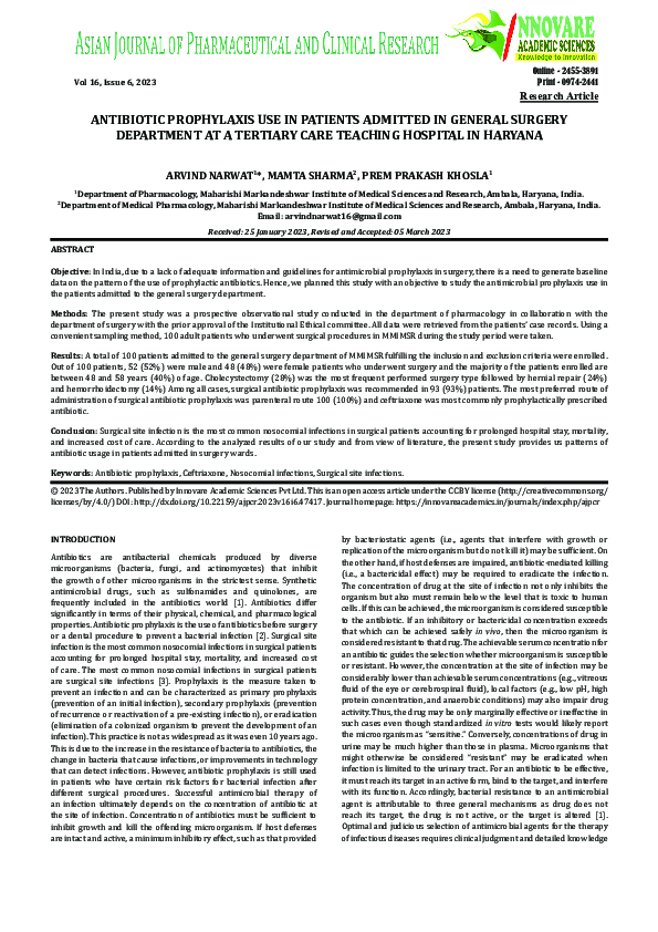 (PDF) Antibiotic Prophylaxis Use in Patients Admitted in General ...