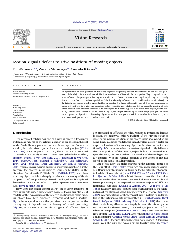 (PDF) Motion signals deflect relative positions of moving objects