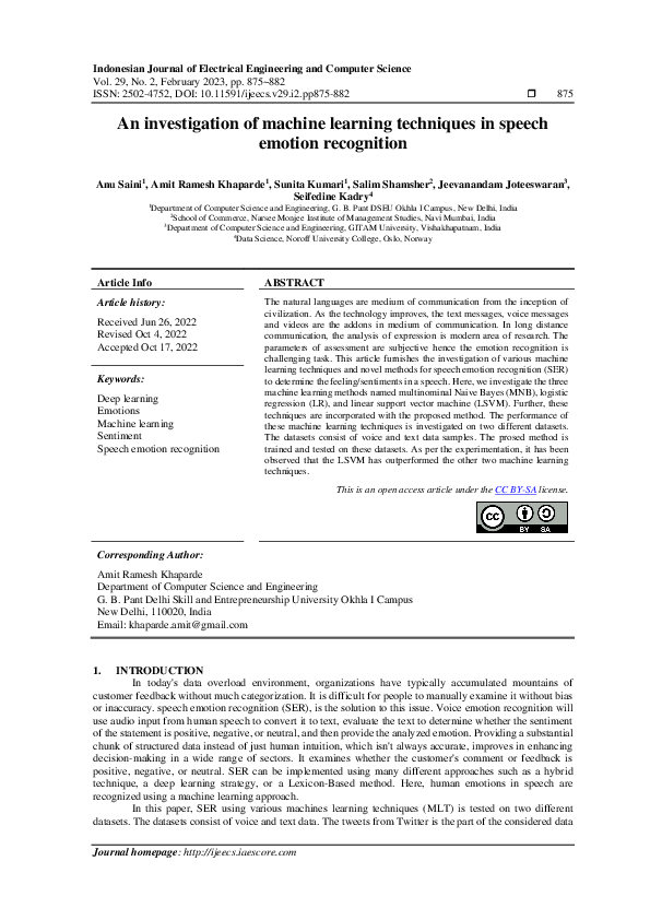 (PDF) An investigation of machine learning techniques in speech emotion ...