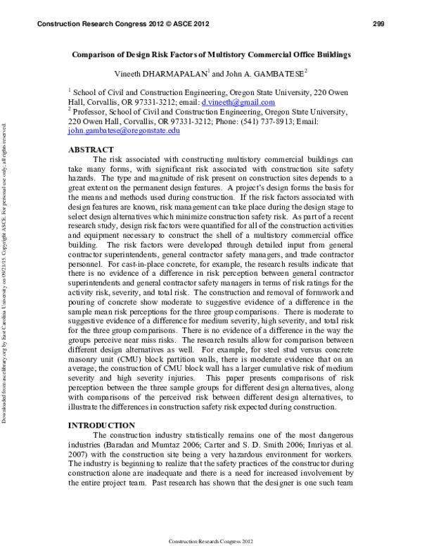 (PDF) Comparison of Design Risk Factors of Multistory Commercial Office ...