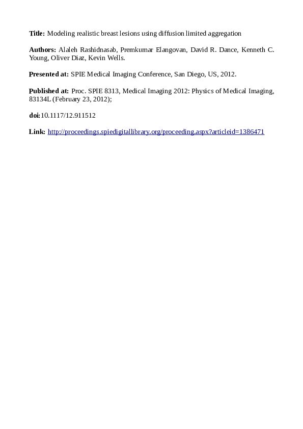 (PDF) Modeling realistic breast lesions using diffusion limited aggregation