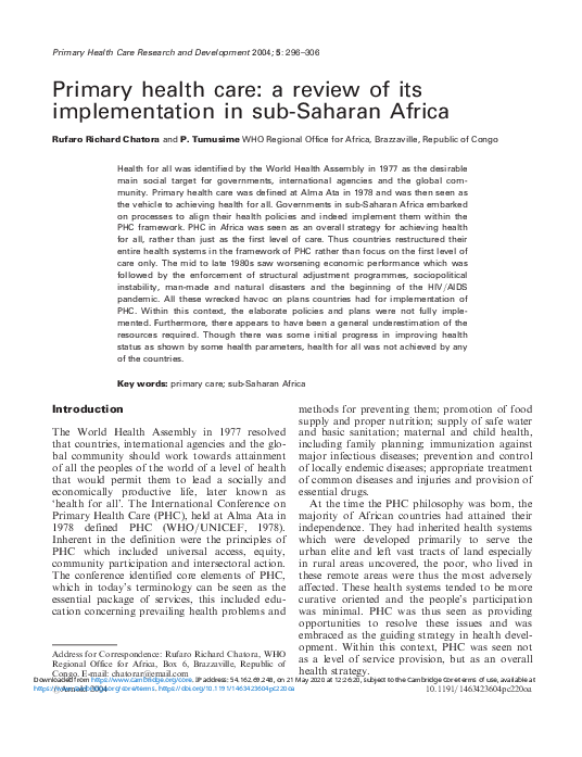 (PDF) Primary health care: a review of its implementation in sub ...