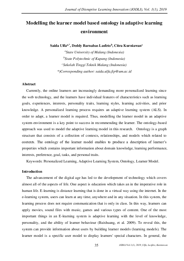(PDF) Modelling The Learner Model Based Ontology In Adaptive Learning ...