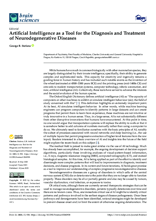 (PDF) Artificial Intelligence as a Tool for the Diagnosis and Treatment ...