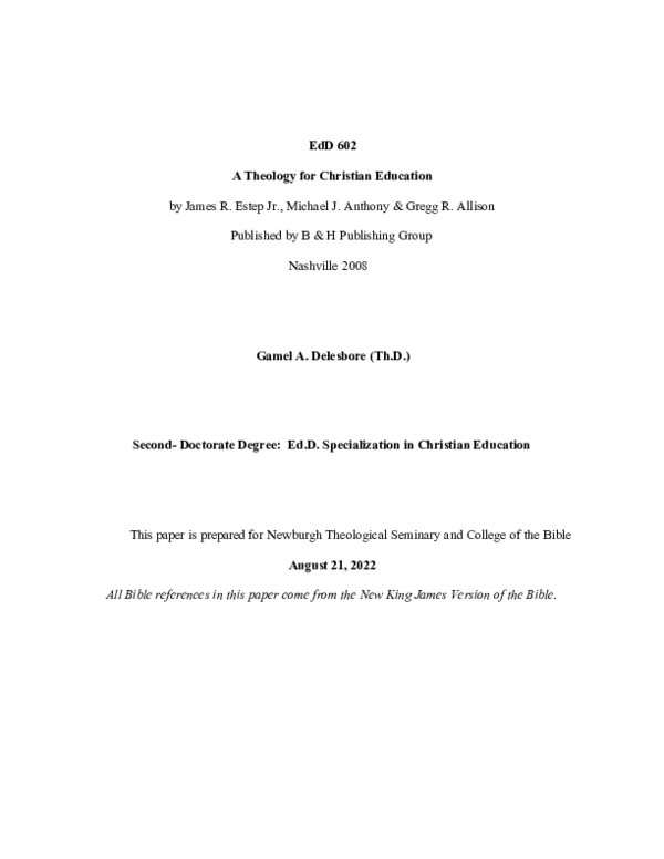 EdD 602 A Theology for Christian Education