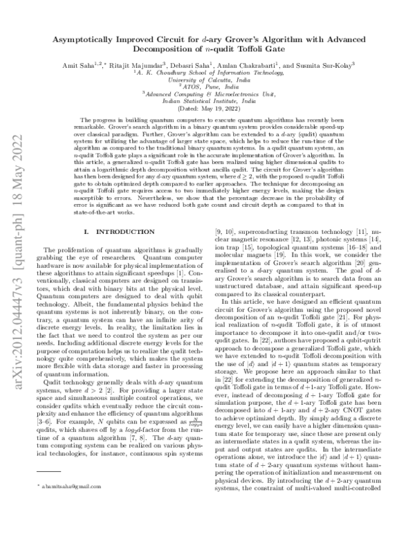 (PDF) Asymptotically improved circuit for a d -ary Grover's algorithm ...