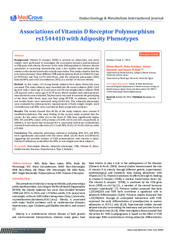 (PDF) Associations of Vitamin D Receptor Polymorphism rs1544410 with ...