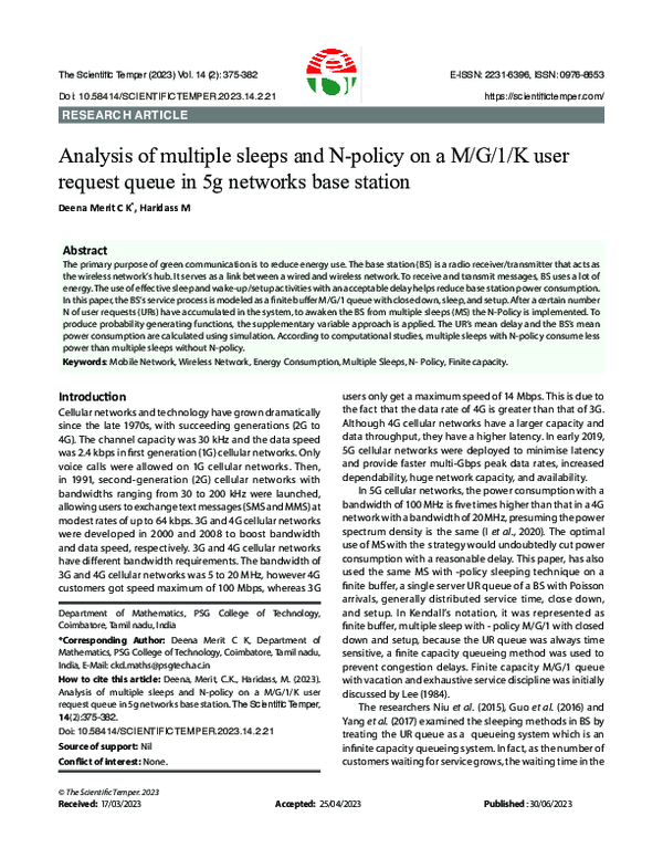 (PDF) Analysis of multiple sleeps and N-policy on a M/G/1/K user ...