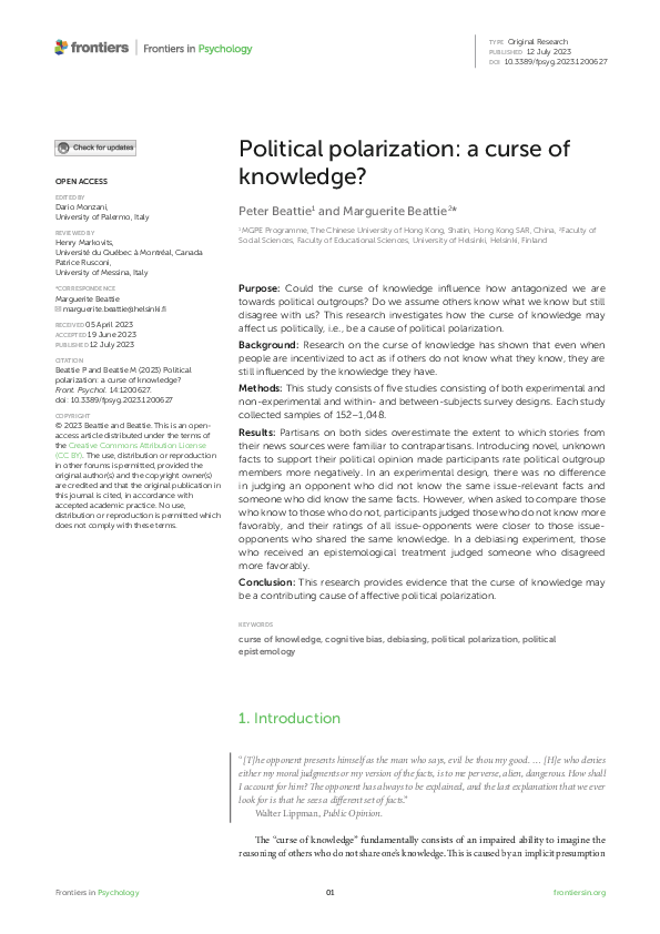 (PDF) Political polarization - A curse of knowledge?