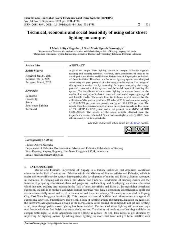 (PDF) Technical, economic and social feasibility of using solar street ...