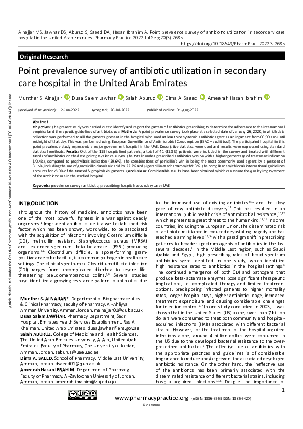(PDF) Point prevalence survey of antibiotic utilization in secondary ...
