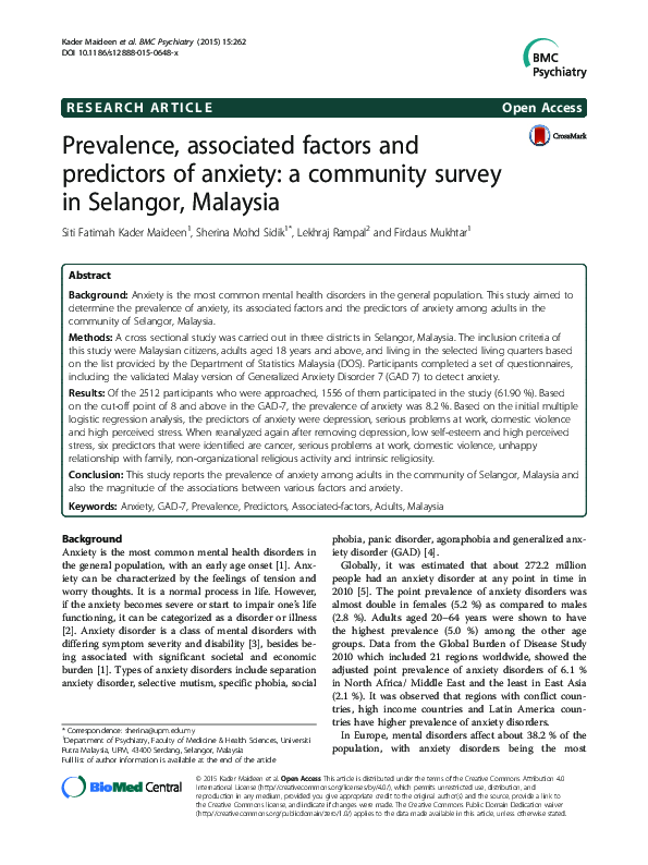 (PDF) Prevalence, Associated Factors and Predictors of Depression among ...