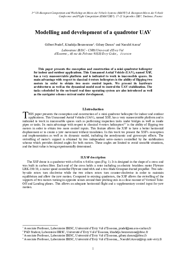 (PDF) Modeling and development of a quadrotor UAV