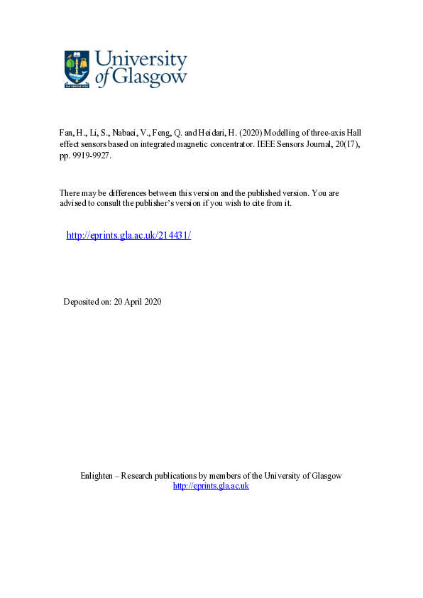 (PDF) Modeling of Three-Axis Hall Effect Sensors Based on Integrated ...