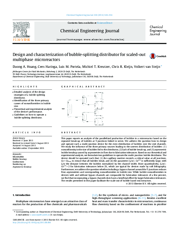 (PDF) Design and characterization of bubble-splitting distributor for ...