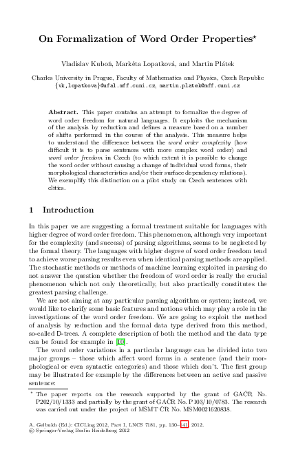 (PDF) On Formalization of Word Order Properties