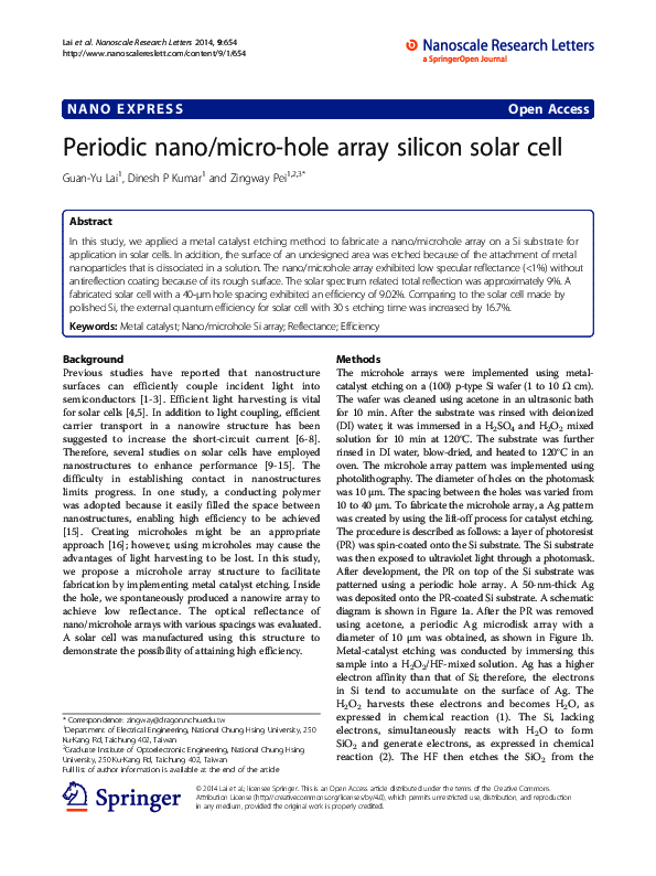 (PDF) Periodic nano/micro-hole array silicon solar cell