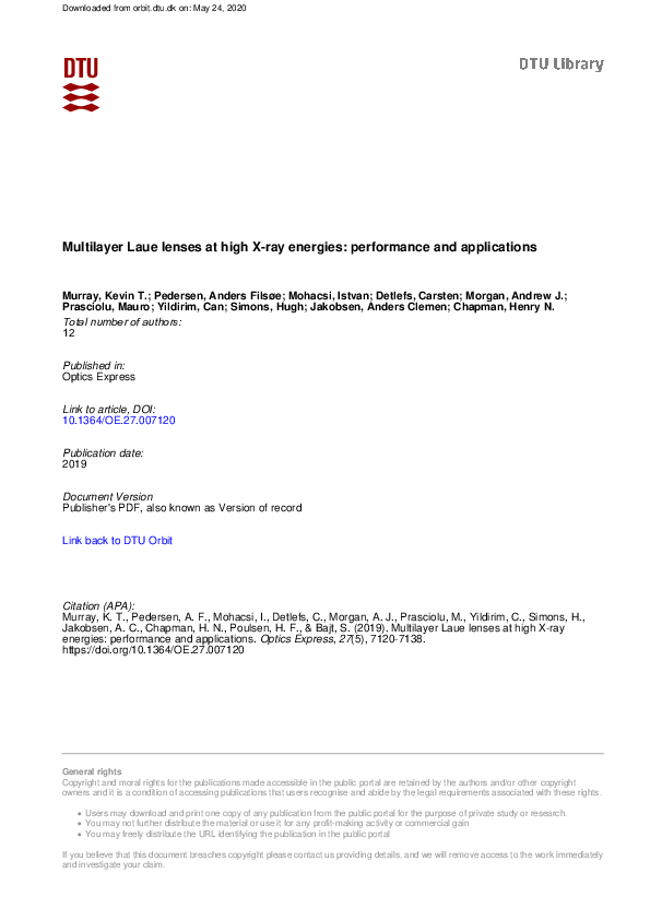 (PDF) Multilayer Laue lenses at high X-ray energies: performance and ...