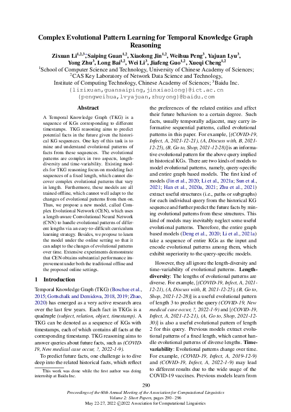 (PDF) Complex Evolutional Pattern Learning for Temporal Knowledge Graph ...