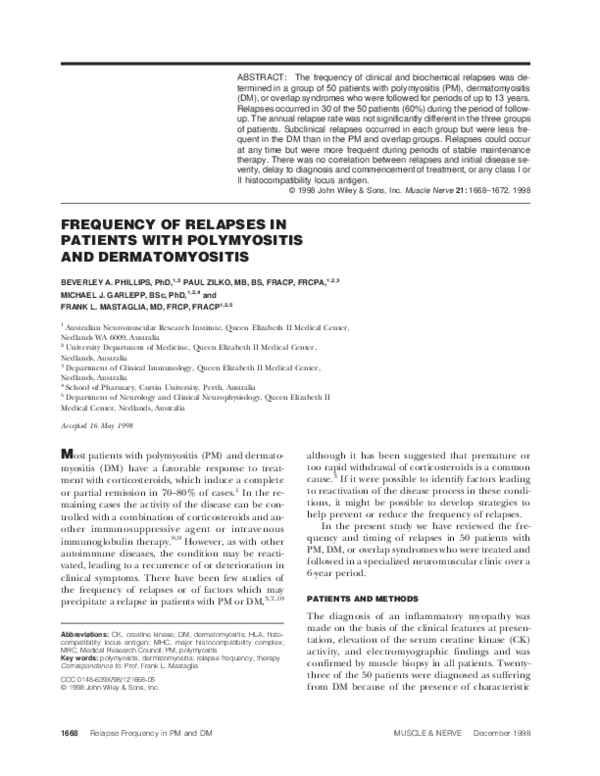 (PDF) Frequency of relapses in patients with polymyositis and ...