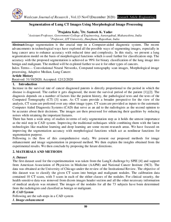 (PDF) Segmentation of Lung CT Images Using Morphological Image Processing