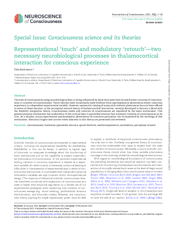 (PDF) Representational ‘touch’ and modulatory ‘retouch’—two necessary ...