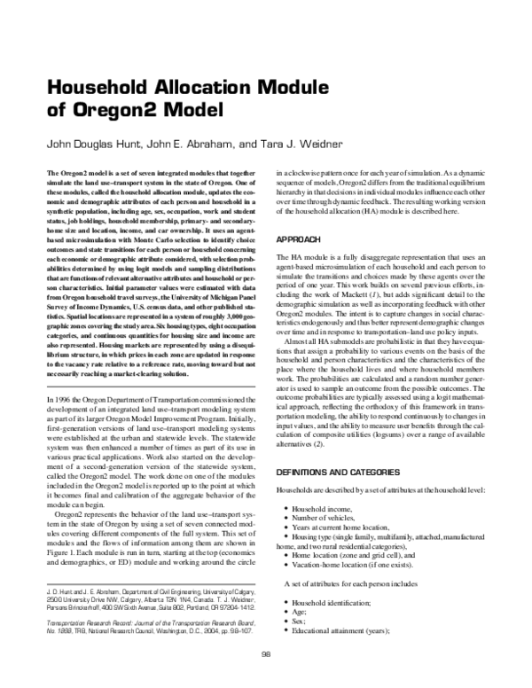 (PDF) Household Allocation Module of Oregon2 Model