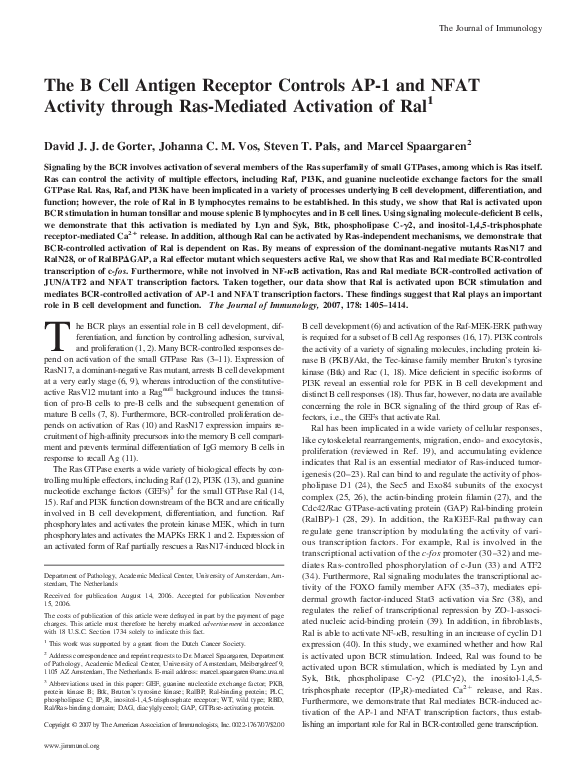 (PDF) The B Cell Antigen Receptor Controls AP-1 and NFAT Activity ...