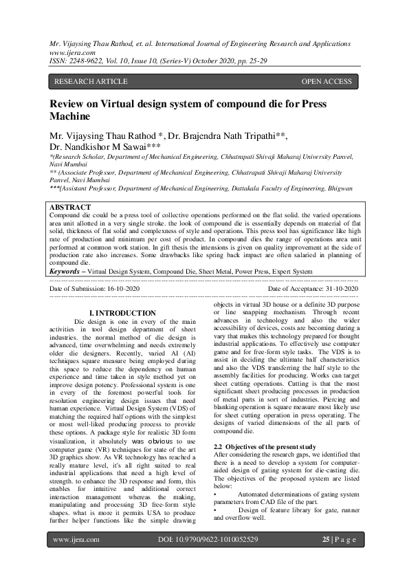(PDF) Review on Virtual design system of compound die for Press Machine