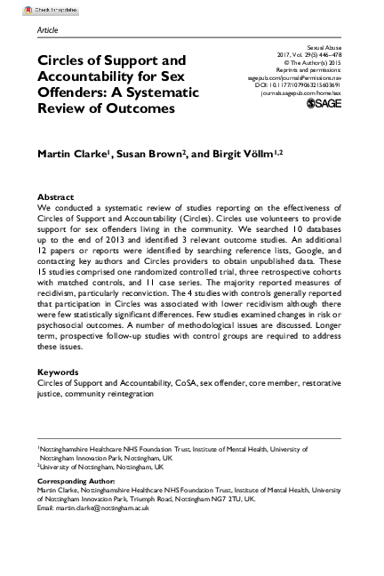 (PDF) Circles of Support and Accountability for Sex Offenders: A ...