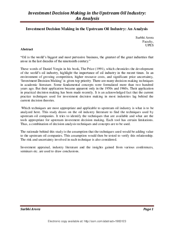 (PDF) Investment Decision Making in the Upstream Oil Industry: An Analysis