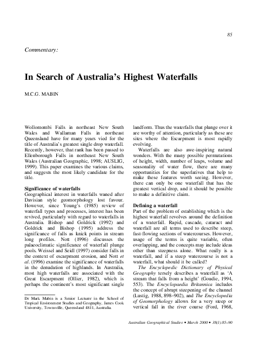 (PDF) In Search of Australia's Highest Waterfalls