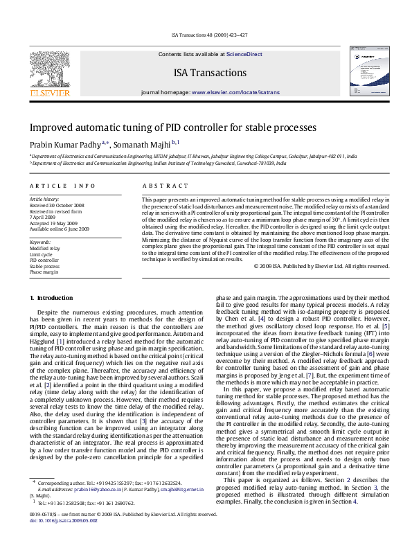 (PDF) Improved automatic tuning of PID controller for stable processes