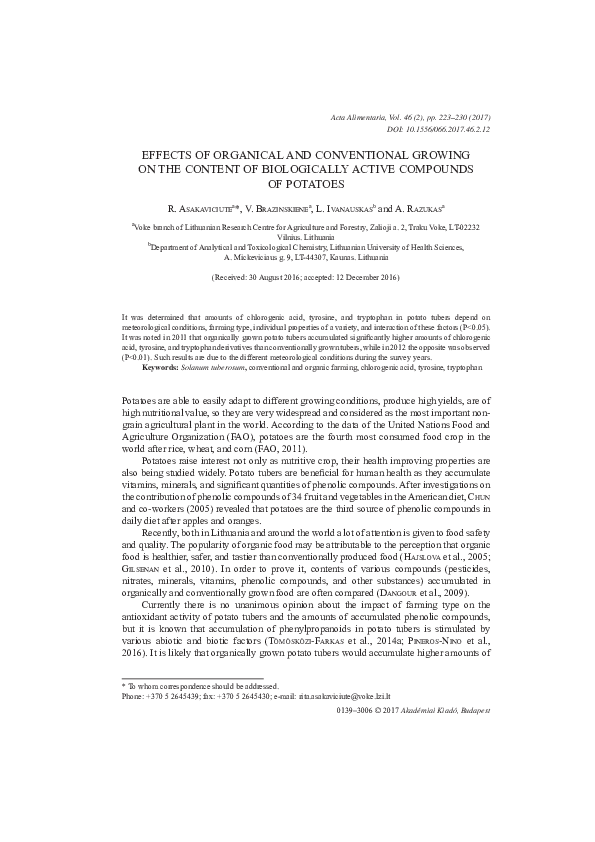 (PDF) Effects of organical and conventional growing on the content of ...
