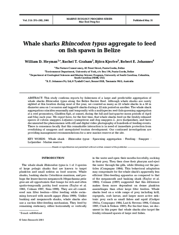 (PDF) Whale sharks Rhincodon typus aggregate to feed on fish spawn in ...
