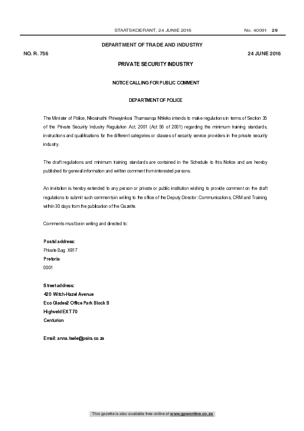 (PDF) Published Security Training Draft Regulations.24 June