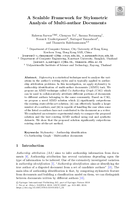 (PDF) A Scalable Framework for Stylometric Analysis of Multi-author ...