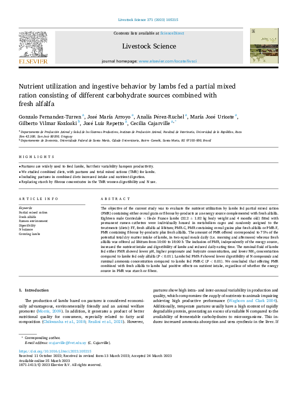 (PDF) Nutrient utilization and ingestive behavior by lambs fed a ...