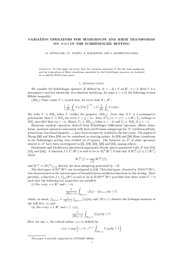 (PDF) Variation Operators for Semigroups and Riesz Transforms on BMO in ...