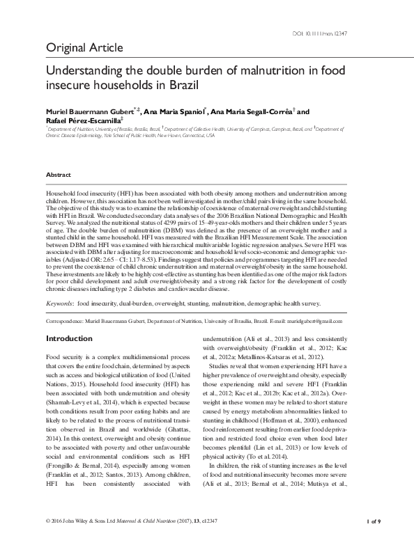 (PDF) Understanding the double burden of malnutrition in food insecure ...